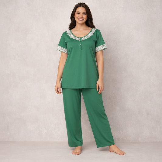 Luxury Silk Nightwear Set – Elegant Short Sleeve Pajama Set for Women
