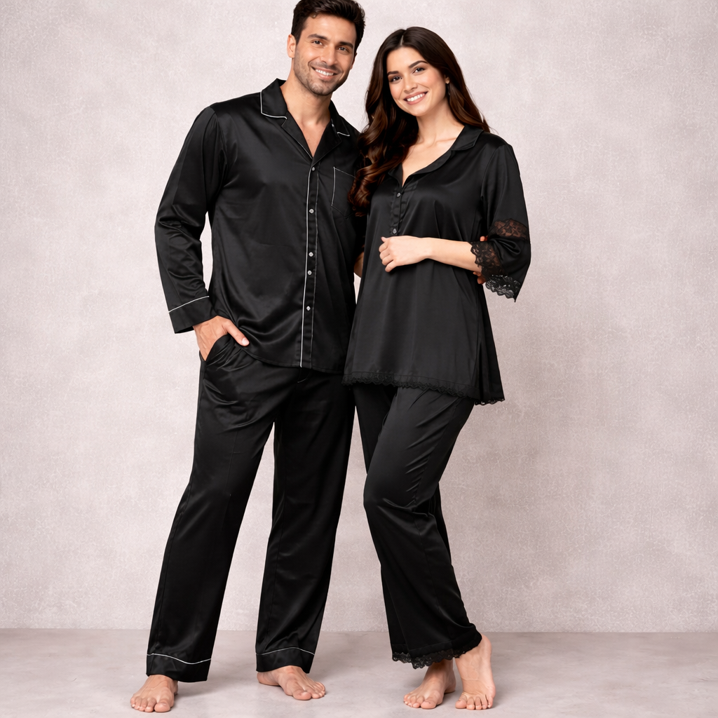 Luxe Love Couple Nightwear – Stylish Matching Sleepwear Set