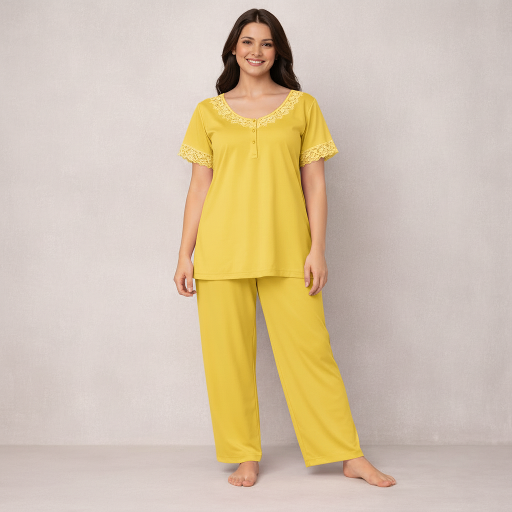 Luxury Silk Nightwear Set – Elegant Short Sleeve Pajama Set for Women