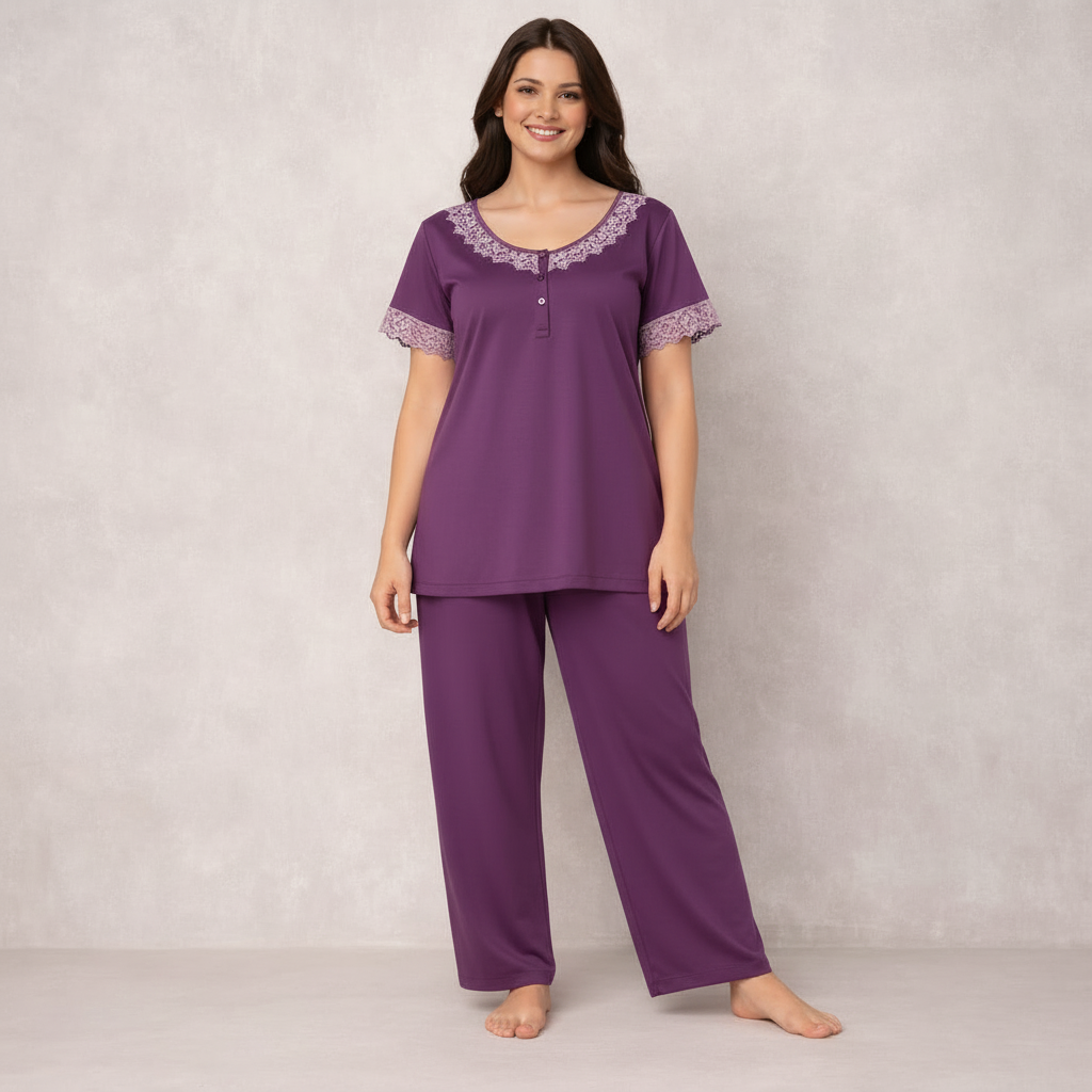 Luxury Silk Nightwear Set – Elegant Short Sleeve Pajama Set for Women