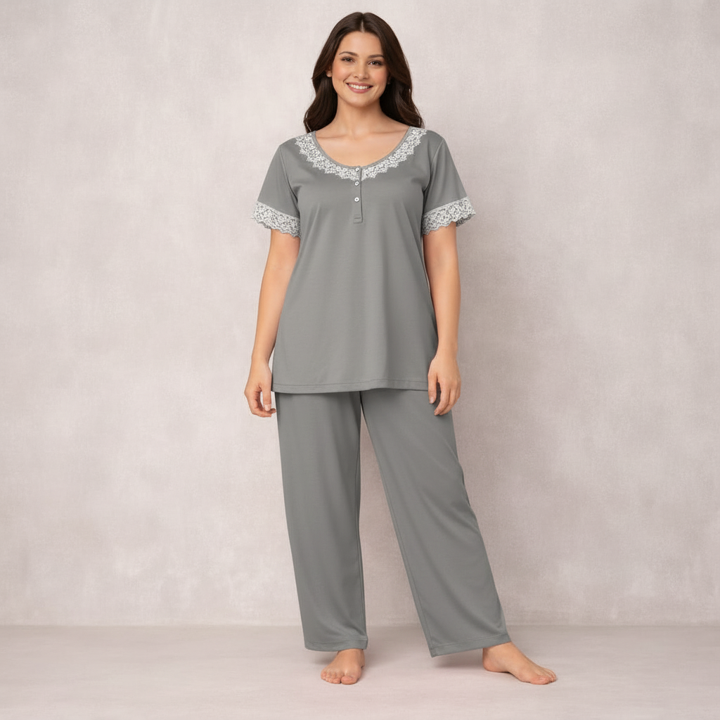 Luxury Silk Nightwear Set – Elegant Short Sleeve Pajama Set for Women