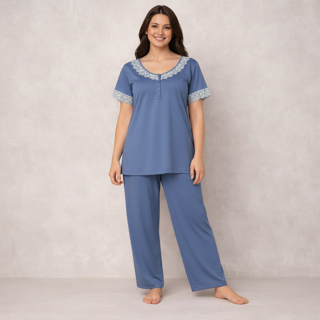 Luxury Silk Nightwear Set – Elegant Short Sleeve Pajama Set for Women