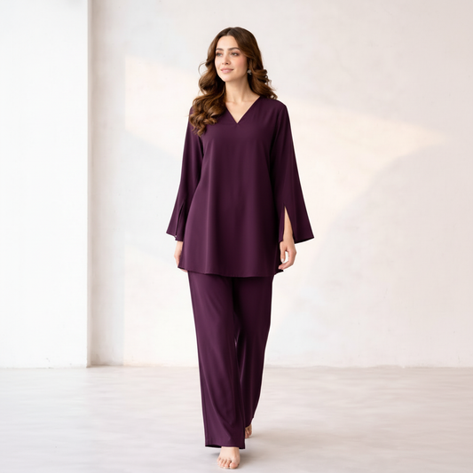 Elegant Women’s 2 Piece Co-Ord Set – Minimal Plain Design Top & Trouser | Stylish Casual Wear for All Occasions