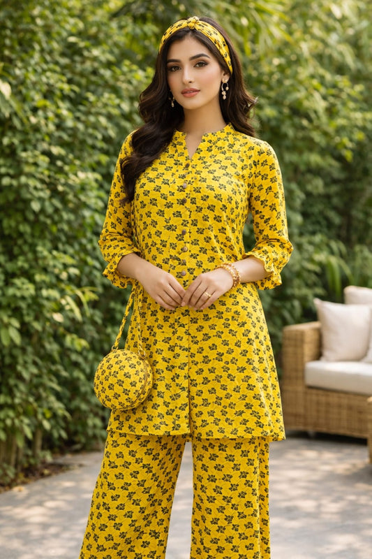 Stylish Yellow Floral 2 Piece Set for Women | Summer Collection