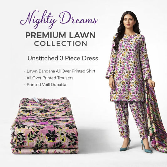 Stylish Lawn 3-Piece Unstitched Suit – Summer Ready & Comfortable”