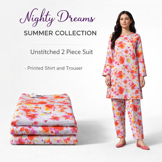 Soft Linen Printed 2 Piece Unstitched Dress with Matching Trouser