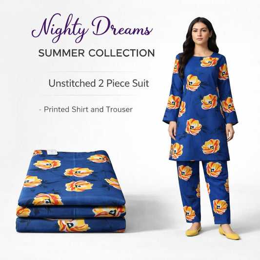 Soft Linen Printed 2 Piece Unstitched Dress with Matching Trouser