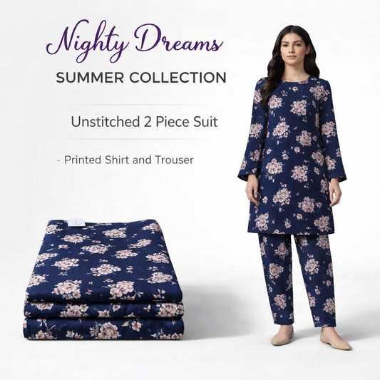 Soft Linen Printed 2 Piece Unstitched Dress with Matching Trouser