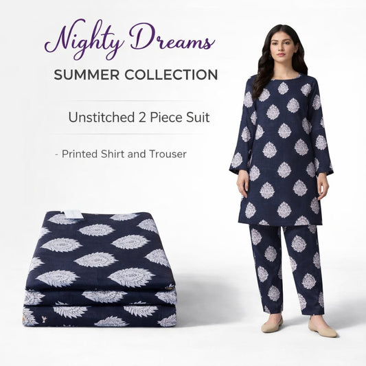Soft Linen Printed 2 Piece Unstitched Dress with Matching Trouser