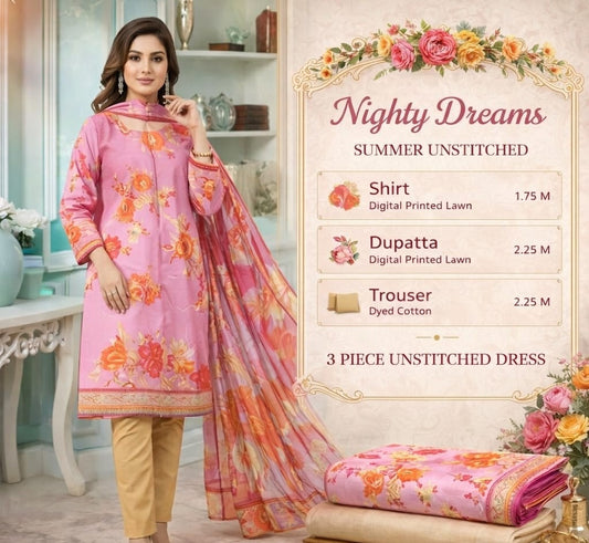 Elegant Summer 3-Piece Unstitched Dress – Stylish & Comfortable”