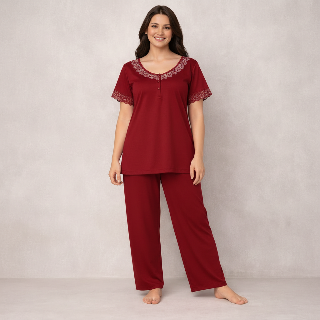 Luxury Silk Nightwear Set – Elegant Short Sleeve Pajama Set for Women