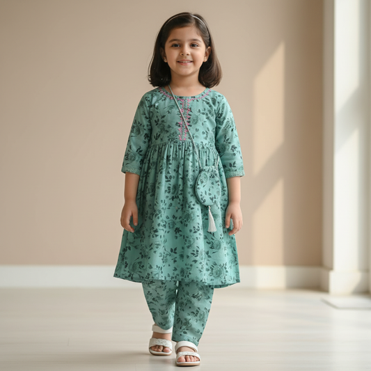 “Kids Lawn Cotton Dress 2-Piece Set with Purse – Perfect Gift & Daily Wear (4-14 Years)”