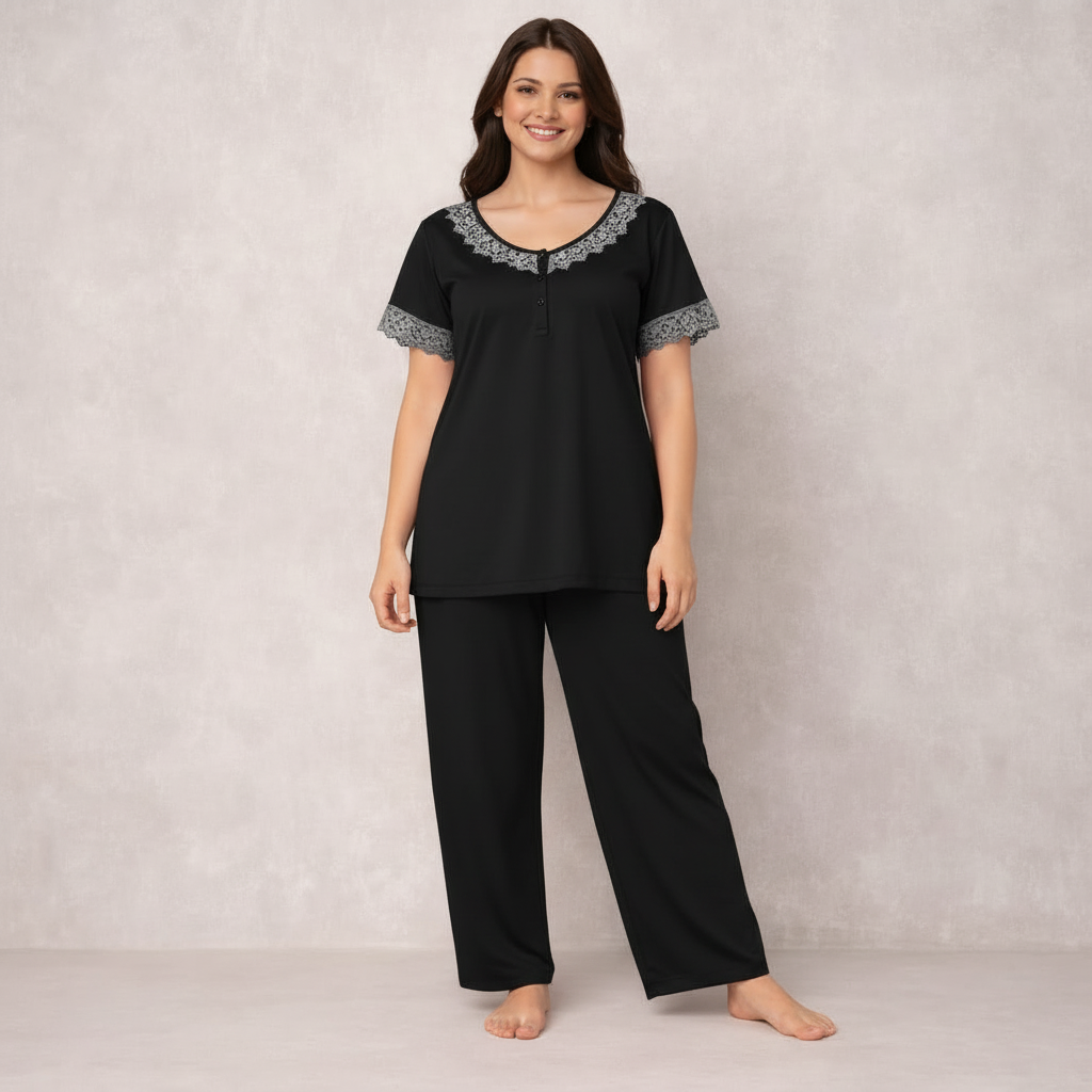 Luxury Silk Nightwear Set – Elegant Short Sleeve Pajama Set for Women