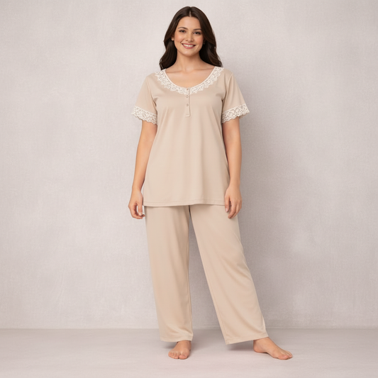 Luxury Silk Nightwear Set – Elegant Short Sleeve Pajama Set for Women