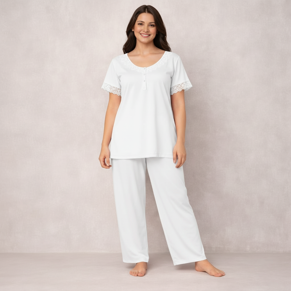 Luxury Silk Nightwear Set – Elegant Short Sleeve Pajama Set for Women